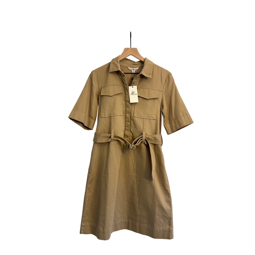 Whistles Gemma Shirt Dress Beige Khaki Cotton Lyocell Belted Mini US 6 NEW - Picture 2 of 6